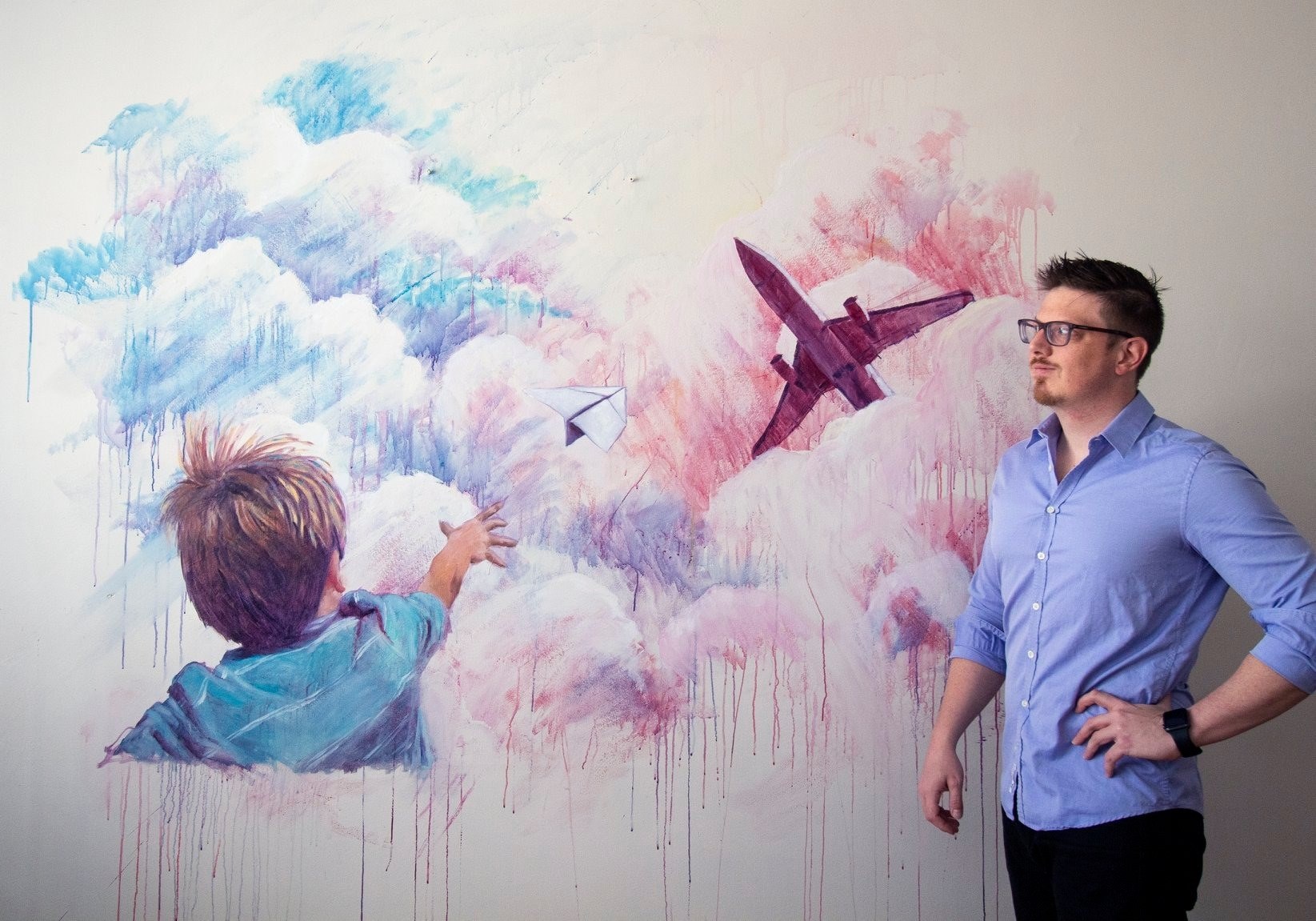 A watercolor and oil paint mural by Luc Houle
